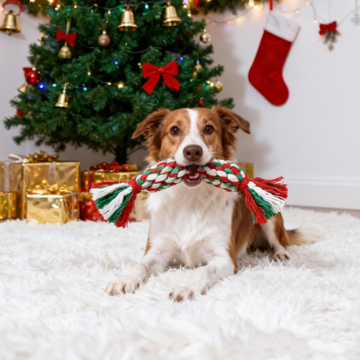 Teeth Cleaning Dog Chew Bone - Christmas Cotton Rope Dog Chew Toys
